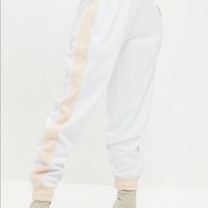 Cream side stripe joggers